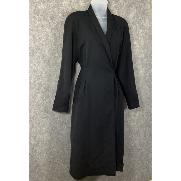 Vintage 70s Evan Picone Wool Wrap Dress Size 8 Union Made Pockets Shoulder Pads - Picture 1 of 16